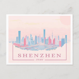 Shenzhen China Futuristic Skyline Pastel Travel Postkarte