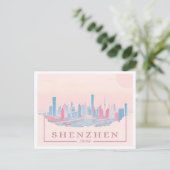 Shenzhen China Futuristic Skyline Pastel Travel Postkarte (Stehend Vorderseite)