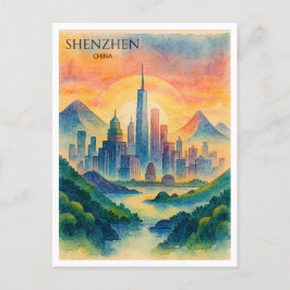 Shenzhen China Watercolor Skyline Souvenir Feiertagspostkarte