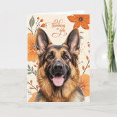 Shepherd Dog Retro Orange Flowers Thinking of You Karte (Vorderseite)