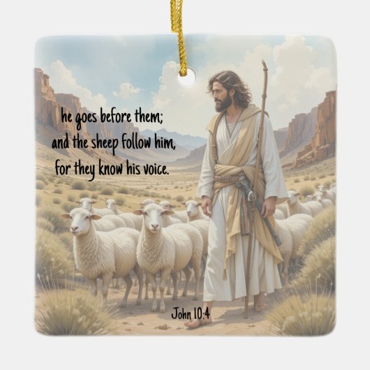 Shepherd goes before them Bible Scripture Keramikornament (Vorderseite)