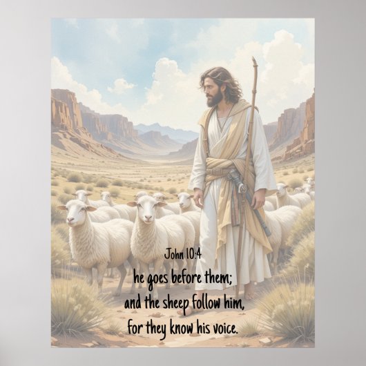 Shepherd goes before them Bible Scripture Poster (Vorne)