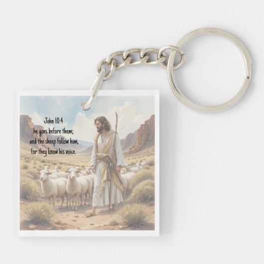 Shepherd goes before them Bible Scripture Schlüsselanhänger (Rückseite)