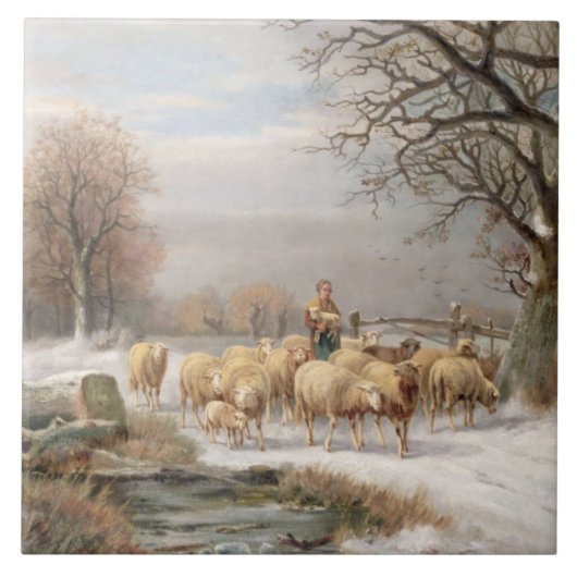 Shepherdess mit ihrer Menge in einer Fliese (Vorderseite)