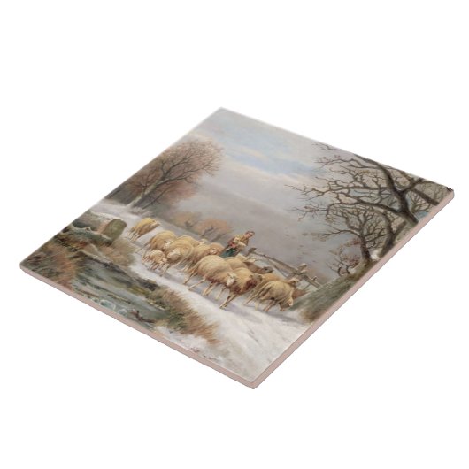 Shepherdess mit ihrer Menge in einer Fliese (Seite)