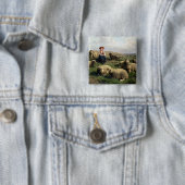 Shepherdess mit Schafen in einer Landschaft Button (Beispiel)