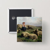 Shepherdess mit Schafen in einer Landschaft Button (Vorne & Hinten)