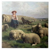 Shepherdess mit Schafen in einer Landschaft Fliese (Vorderseite)