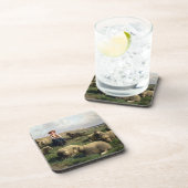 Shepherdess mit Schafen in einer Landschaft Getränkeuntersetzer (Rechte Seite)