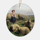 Shepherdess mit Schafen in einer Landschaft Keramikornament (Links)