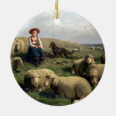 Shepherdess mit Schafen in einer Landschaft Keramikornament (Hinten)