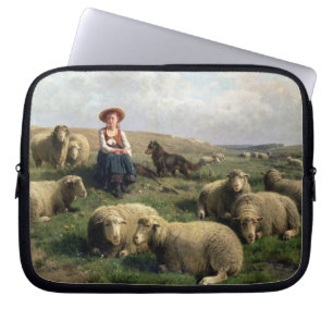 Shepherdess mit Schafen in einer Landschaft Laptopschutzhülle