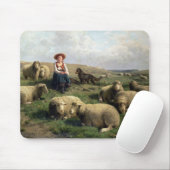 Shepherdess mit Schafen in einer Landschaft Mousepad (Mit Mouse)