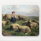Shepherdess mit Schafen in einer Landschaft Mousepad (Vorne)