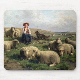 Shepherdess mit Schafen in einer Landschaft Mousepad