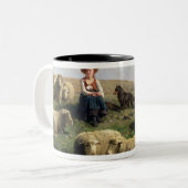 Shepherdess mit Schafen in einer Landschaft Zweifarbige Tasse (Vorderseite Links)