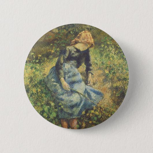 Shepherdess von Camille Pissarro, Vintage Kunst Button (Vorderseite)