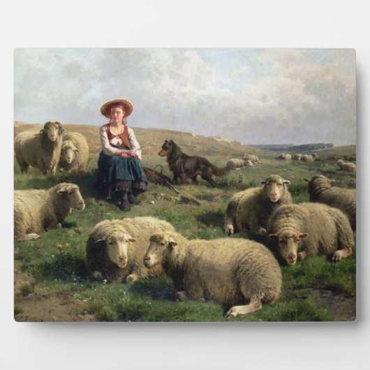 Shepherdess with Sheep in a Landscape Fotoplatte (Vorderseite)