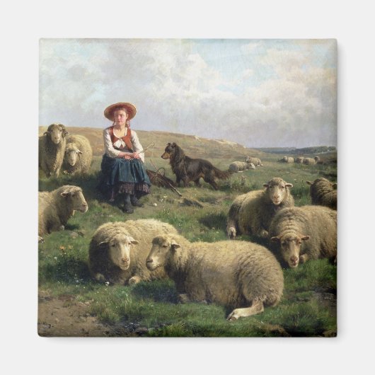 Shepherdeß with Sheep in a Landscape Magnet (Vorne)