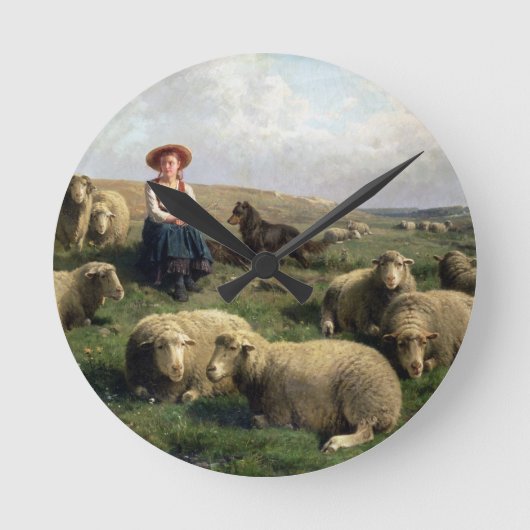Shepherdeß with Sheep in a Landscape Runde Wanduhr (Vorderseite)
