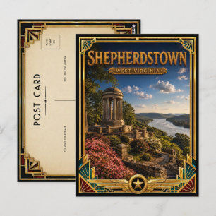 Shepherdstown West Virginia Vintage Art Deco Gold Postkarte
