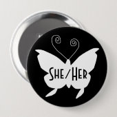 SHER/HER Diva Butterfly Round Black Button (Vorne & Hinten)