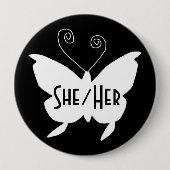 SHER/HER Diva Butterfly Round Black Button (Vorderseite)