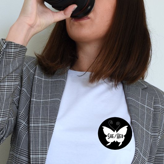 SHER/HER Diva Butterfly Round Black Button