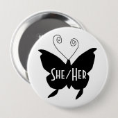 SHER/HER Diva Butterfly Round White Button (Vorne & Hinten)