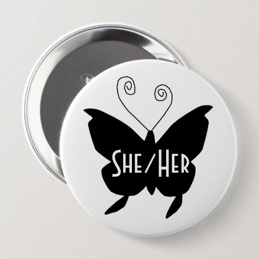 SHER/HER Diva Butterfly Round White Button (Vorne & Hinten)