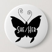 SHER/HER Diva Butterfly Round White Button (Vorderseite)