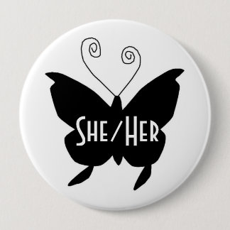 SHER/HER Diva Butterfly Round White Button