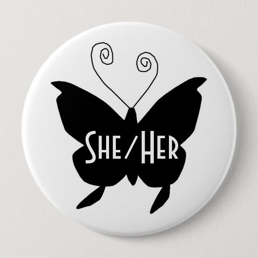 SHER/HER Diva Butterfly Round White Button (Vorderseite)