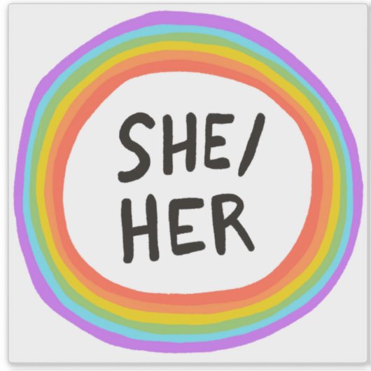 SHER/HER Pronouns Rainbow Circle Handschrift Aufkleber (Vorderseite)