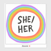 SHER/HER Pronouns Rainbow Circle Handschrift Aufkleber (Blatt)