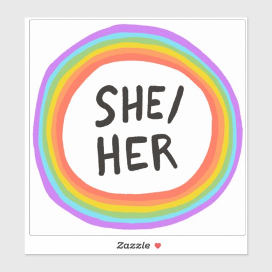 SHER/HER Pronouns Rainbow Circle Handschrift Aufkleber (Blatt)
