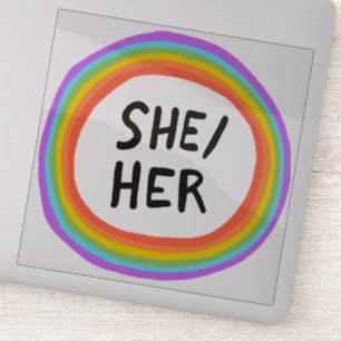 SHER/HER Pronouns Rainbow Circle Handschrift Aufkleber