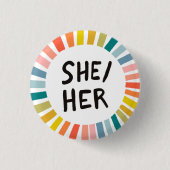 SHER/HER Pronouns Rainbow Soft Circle Rings Button (Vorderseite)