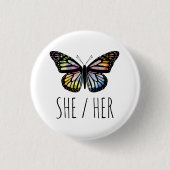 SHER/HER Pronouns Watercolor Butterfly Button (Vorderseite)