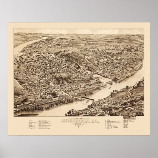 Sherbrooke, Québec, Kanada Panorama Karte - 1881 Poster (Vorne)