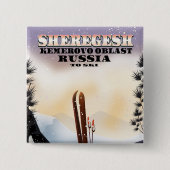 Sheregesh Russia Ski-Reiseplakat. Button (Vorderseite)