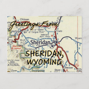 Sheridan WY Vintag Map Postkarte