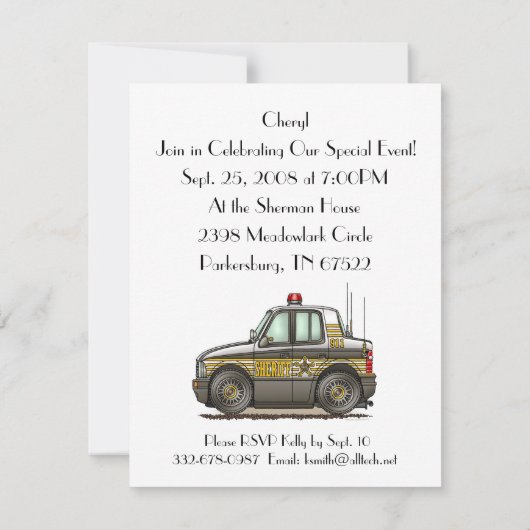 Sheriff-Auto-Streifenwagen Einladung (Rückseite)