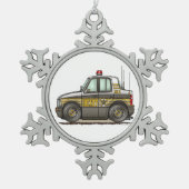 Sheriff-Auto-Streifenwagen Schneeflocken Zinn-Ornament (Vorderseite)