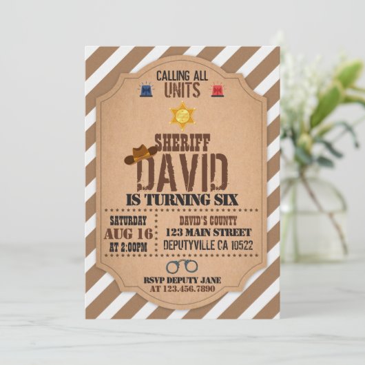 Sheriff Birthday Einladung (Stehend Vorderseite)