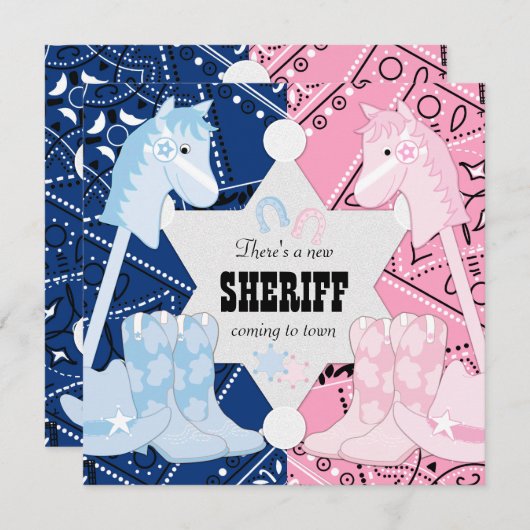 Sheriff Cowboy Gender Reveal Party Einladung (Vorne/Hinten)