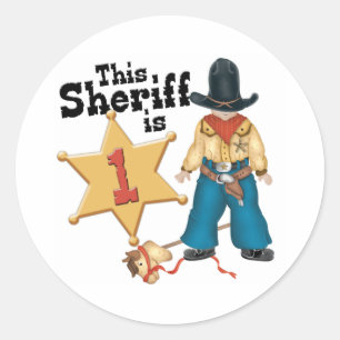 Sheriff First Birthday Classic Round Sticker