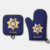 Sheriff Gold Star Abzeichen Personalisiert Ofenhandschuh & Topflappen-Set (Vorderseite)
