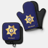 Sheriff Gold Star Abzeichen Personalisiert Ofenhandschuh & Topflappen-Set (Vorderseite/Rückseite)