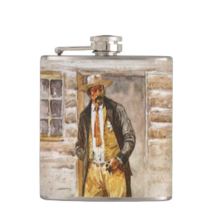 Sheriff-Porträt von Seltzer, Vintage Western Cowbo Flachmann